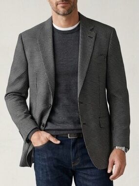 JACK VICTOR Landonwood Black White Micro Pattern Bamboo Sport Coat Blazer 46L